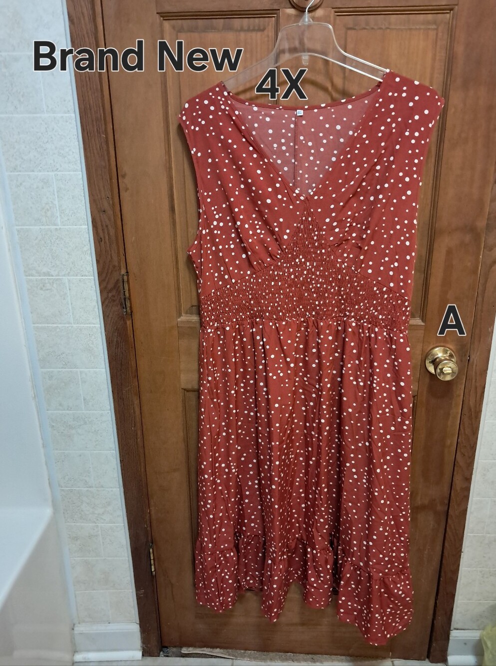 Polka Dot Rust Red Sleeveless Midi Dress